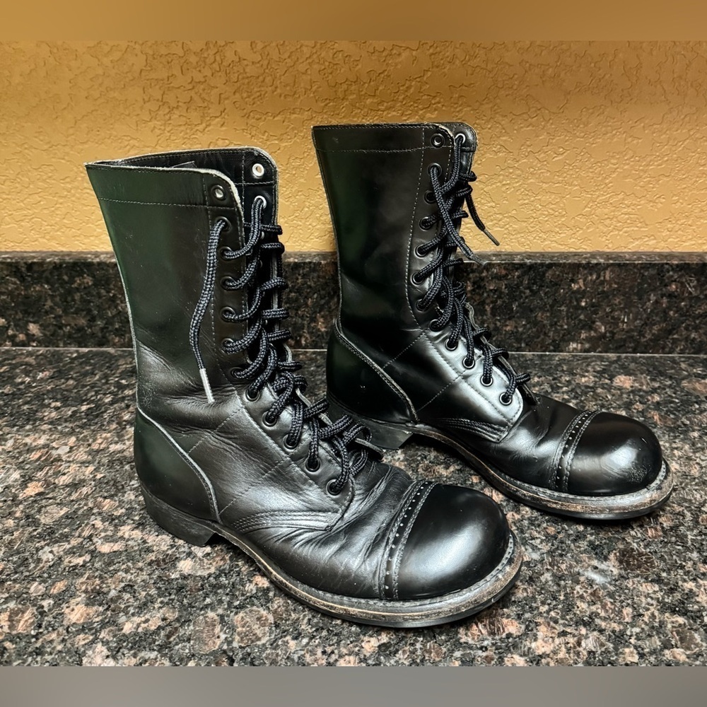 VTG CORCORAN JUMP BOOTS MENS 7.5 DBlack Leather Cap Toe Paratrooper Military - Picture 2 of 10